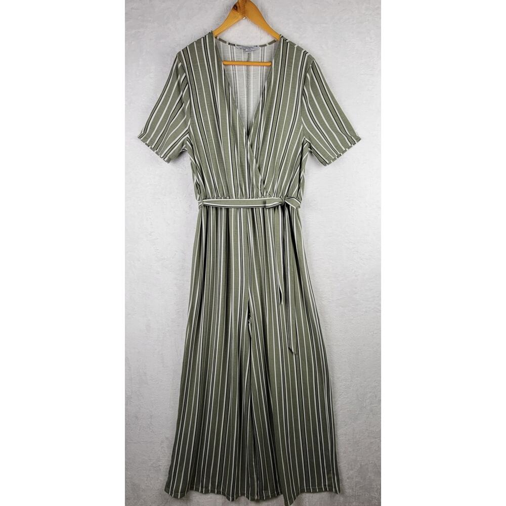 Concepts Large Jumpsuit Short Sleeve Knit Belt Wide Leg Green Striped Romper
